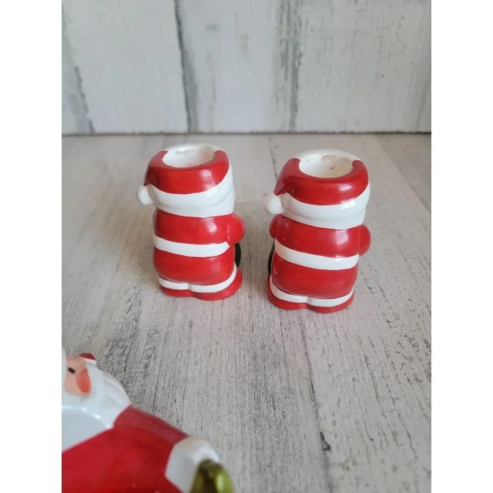 Ceramic Santa‎ Claus Candlestick tea light holder set Xmas home decor